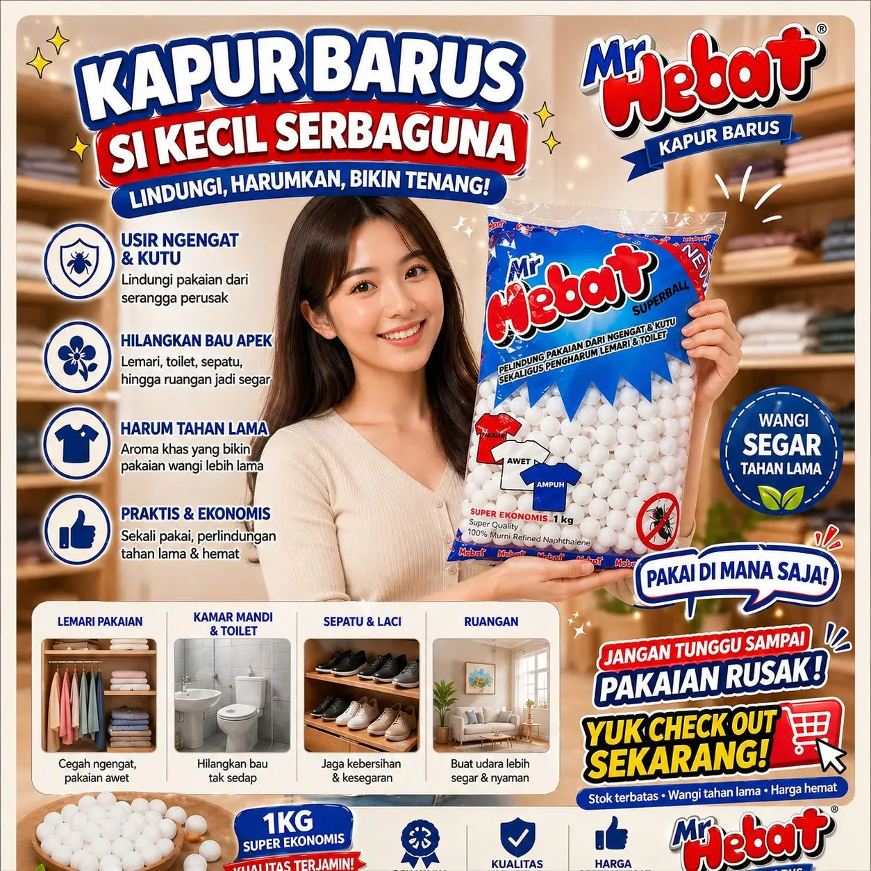 Kapur Barus Putih 1kg / Kemasan Kiloan