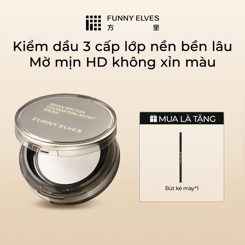 FunnyElves phấn phủ kiềm dầu Thanh Sương, giữ lớp nền lâu trôi, mỏng nhẹ, tự nhiên, không xỉn màu, không cảm giác phấn, không mùi, hạt phấn trong suốt hơi ánh nhũ, 8g, phù hợp cho mọi loại da. [Mua 1 tặng 1] Bút kẻ mày*1TB