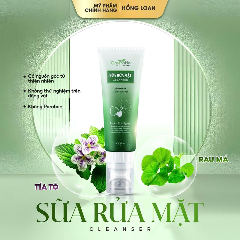 Sữa Rửa Mặt Tía Tô Rau Má (Mẫu Mới) All Skin Types ( 120G) - Greenskin Organic Women Skincare