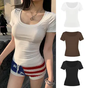 kaos u-neck wanita putih polos kaos press bodywanita atasan t-shirt slim fit hot girl korean styleelastic cewek katun premium