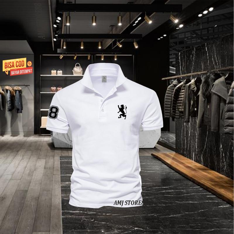 Cod - Polo shrit Pria kerah Giordano Lion 8 Text Hitam Kaos Kerah Dewasa Shirt / Kaos Wangki Pria Polo / Kaos Seragam 0