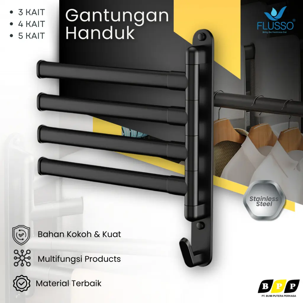 FLUSSO Gantungan Baju / Handuk Serbaguna Dinding Model Putar 180 Derajat Stainless Stell | 2353 Putih Rak