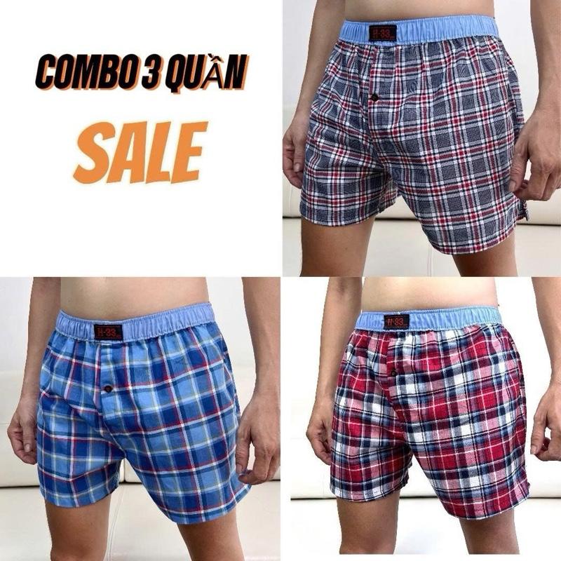 SALE COMBO 3 QUẦN đùi nam mặc nhà H33 VẢi MỎNG MÁT Không Túi chất vải kate cotton mỏng nhẹ thoáng mát mềm mại mặc nhà mặc ngủ lót bên trong Boxer Menswear Sịp