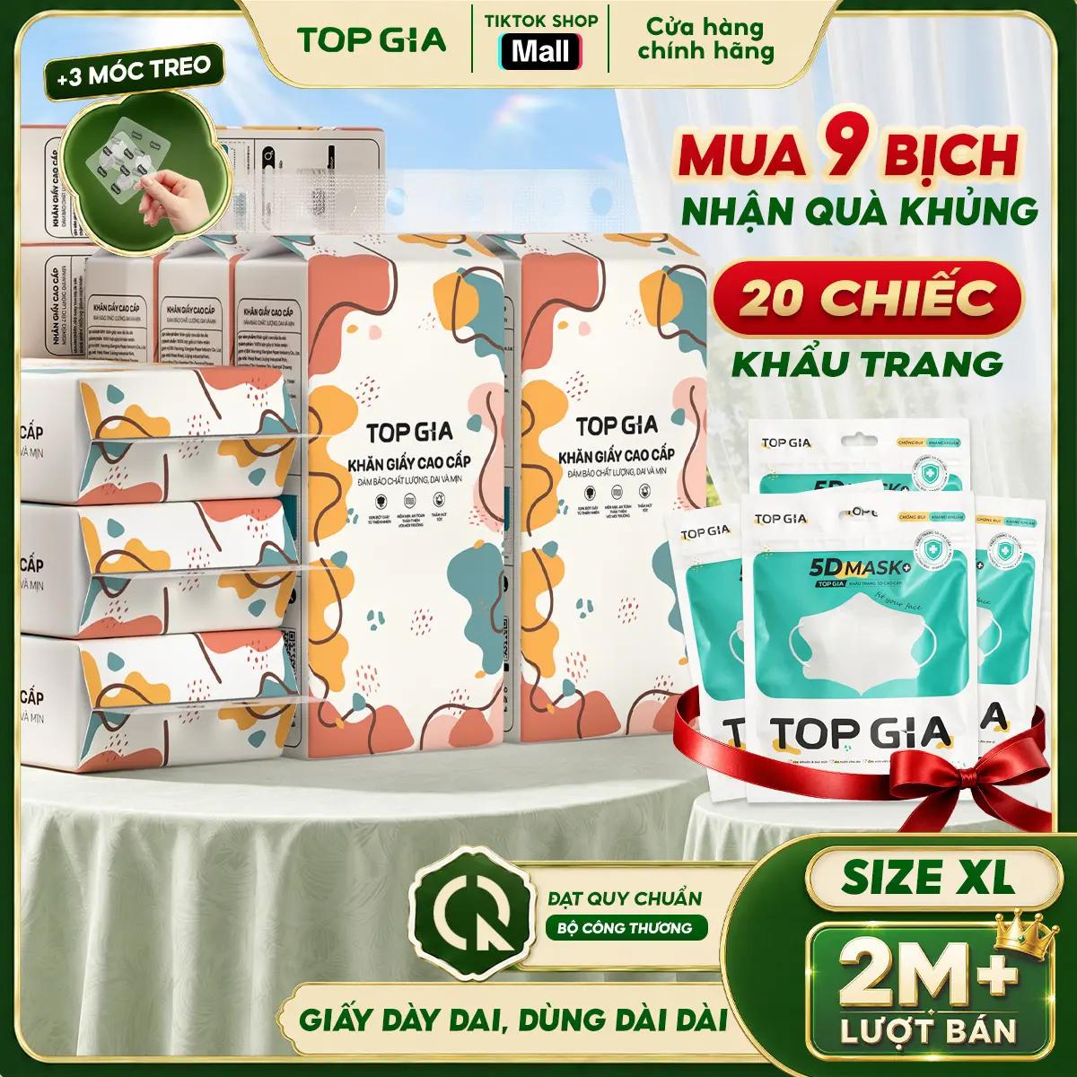 [MUA 9 TẶNG 20] Combo 9 Bịch Khăn Giấy Cỡ Đại Premium - 1280 Tờ/Bịch, 4 Lớp Mềm Mịn (Tặng 3 Móc Treo) Giấy Rút Treo Tường Đa Sắc Giấy Ăn Tiện Lợi, Đạt Quy Chuẩn Bộ Công Thương RDS17