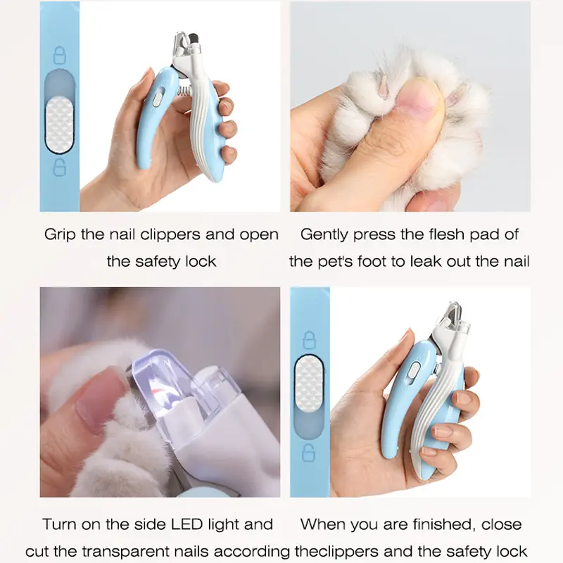 Gunting Kuku Anjing LED Pet Nail Cutter Grooming Hewan Kucing Anti Splash Toe Claw Clipper Safety Lock Bloodline Light 3