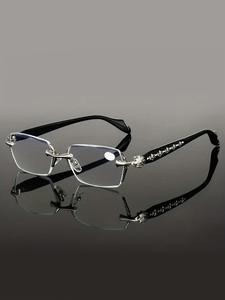 Gafas para hombre de alta gama sin montura, con materiales metálicos y transparentes, lentes planas, adecuadas para uso casual, elegantes para el día a día y lujosas para ocasiones sociales