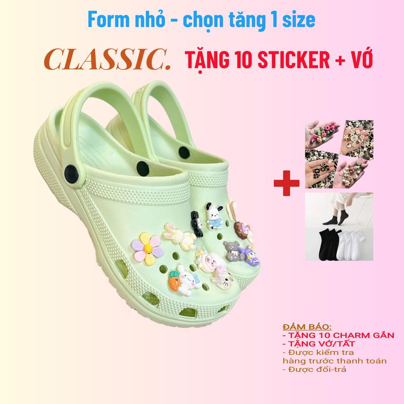Classic - Sục Clog Classic Tặng 10 Sticker & Vớ Dép Đúc Quai Ngang Nam Nữ Size 36-43 Đế Cao 4cm Phối Màu Trẻ Trung Chất Liệu Nhựa Mềm Dẻo êm Chân Mạnh Mẽ màu matcha latte