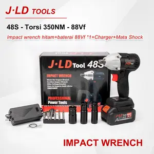 JLD Cordless Impact Wrench 48S,brushless impact baterai,350N.M impact pembuka baut,88V impact baterai,impact jld tool 88v original.Untuk melepas dan memasang baut ban, baut mesin CVT, baut perancah. Torsi Besar impact wrench