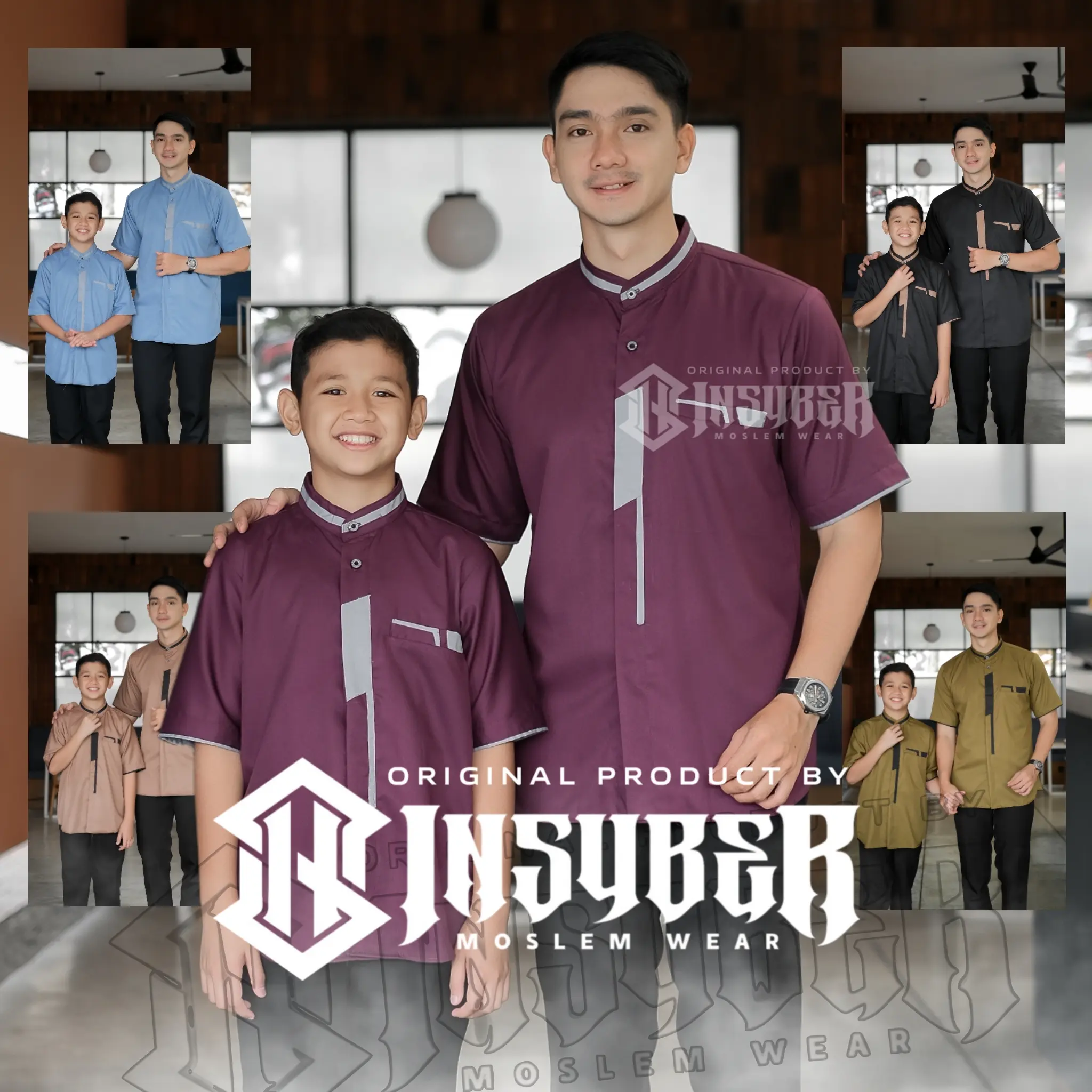 Baju Koko Couple Ayah Dan Anak Laki Laki warna burgundy Lengan Pendek Bahan Toyobo Import Terbaru 2025