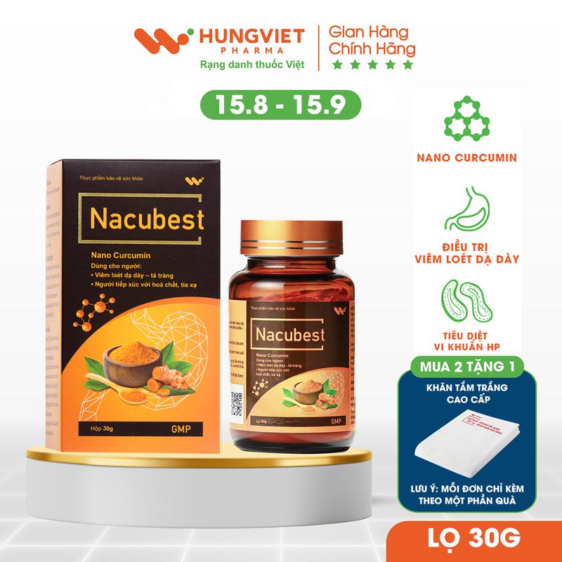 Tinh chất Nghệ Nacubest Nano Curcumin - Bảo vệ niêm mạc dạ dày, tá tràng, chống oxy hoá HungViet Pharma lọ 30g