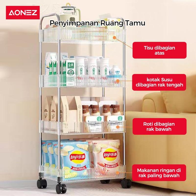 【SPESIAL Live COD 24 Shipping】AONEZ Rak Troli Susun Stainless steel RakKosmetik Serbaguna Rak kamar mandi Rak Salon Trolley Dengan Keranjang jaring akrilik transpara rak meja aesthetic 5