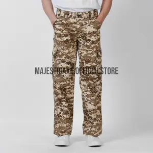 MAJESTIC AXE - Celana Cargo Loreng Reguler Fit Lego Coklat Brown Vintage