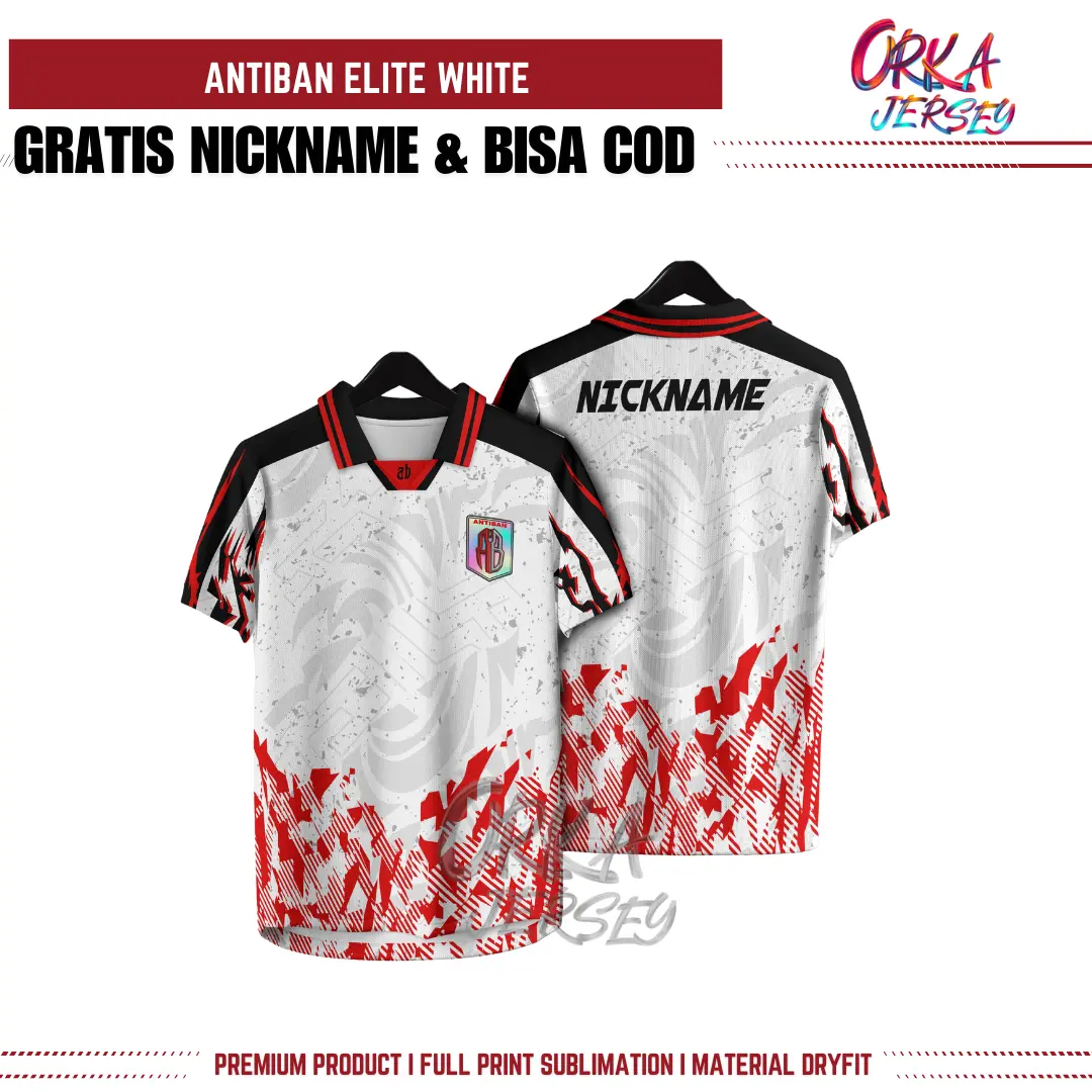 Jersey Antiban Putih 2024 premium terbaru gratis nickname Pakaian