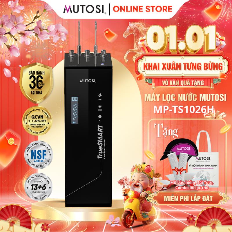  MUTOSI Máy Lọc Nước RO 10 Cấp Lọc MP-TS1026H TrueSMART Cảnh Báo Thay Lõi Thông Minh. 4 Chế Độ Nóng Lạnh Nguội Ion kiềm hydrogen. Hiển Thị TDS Chất Lượng Nước Sau Lọc Chuẩn QCVN6-1:2010 BYT 