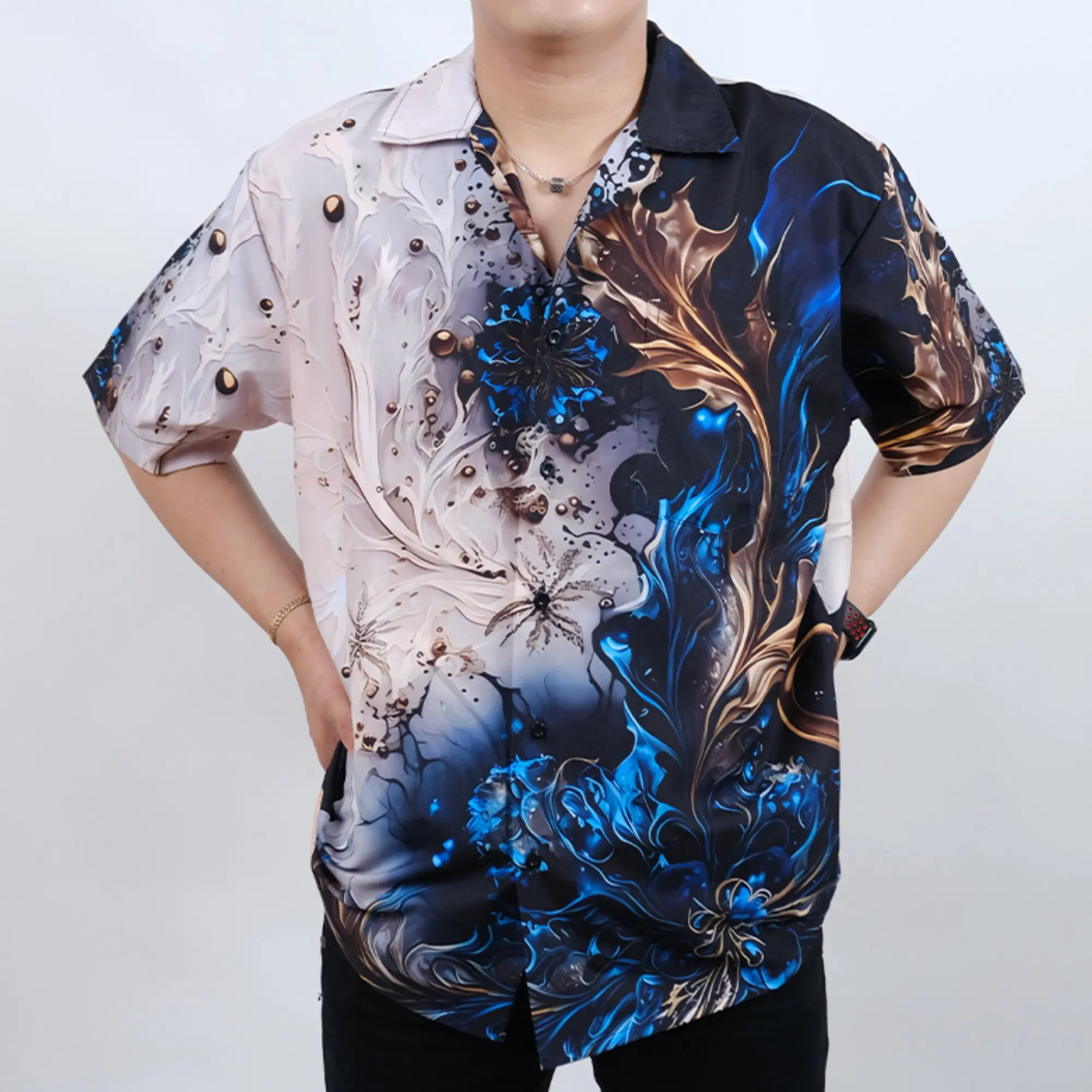 Baju KEMEJA KEKINIAN PRIA WANITA DOWEAR MOTIF ELEGANT BLUE 241 Printing