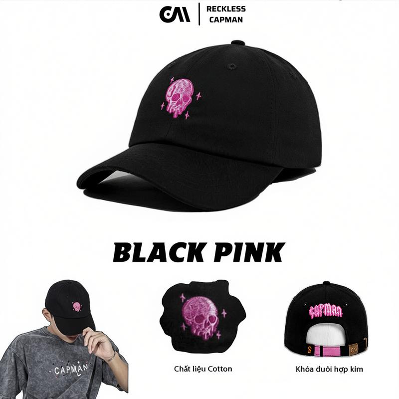  Reckless Capman Mũ Lưỡi Trai Đen Thêu Hình 3D Logo Hồng Nổi Bật Vải Kaki Cotton Unisex Chống Nắng Size Freesize Thích Hợp Nam Nữ Chất Liệu Hàn An Toàn Không Kích Ứng Da Đầu 