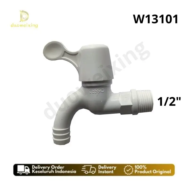 Keran air Lesso atau kran taman / kran tembok plastik ukuran 1/2 W13101 Pvc Putih