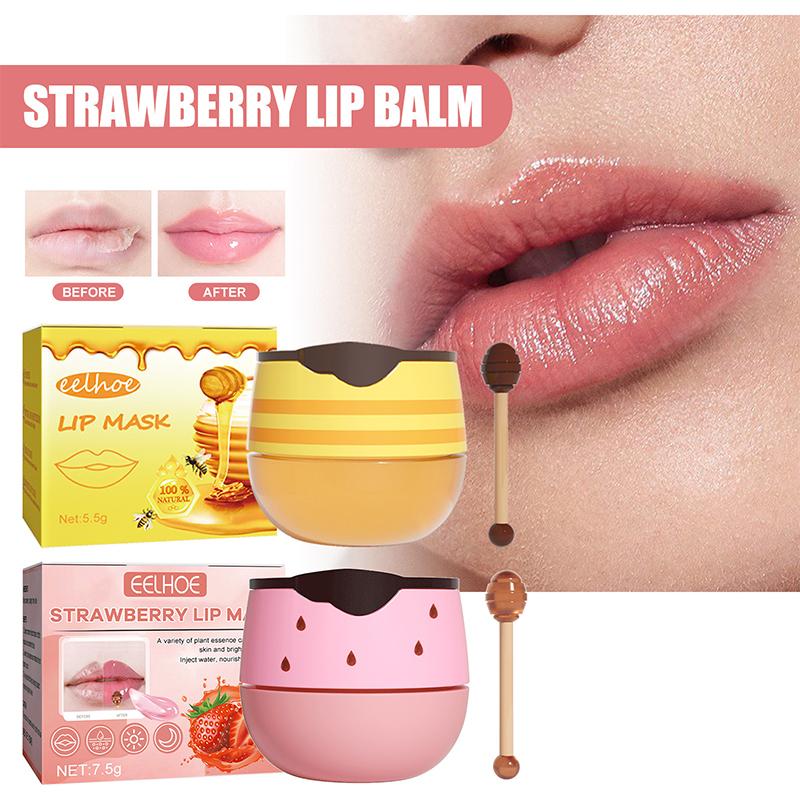 Honey Strawberry Lip Mask with Lip Brush To Moisturize, Exfoliate ...