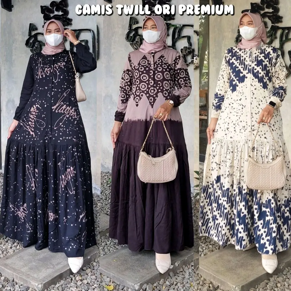 HAYNABATIK BEST SELLER Gamis Twill Kancing Premium Busui Dress Muslim Wanita Motif Cantik Simple Casual