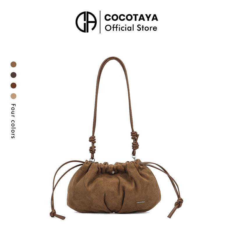 COCOTAYA Túi dây rút xếp ly hình đám mây, túi đeo vai/đeo chéo bằng da lộn/da mềm kiểu cổ điển, túi nhỏ nhiều màu đa năng.
