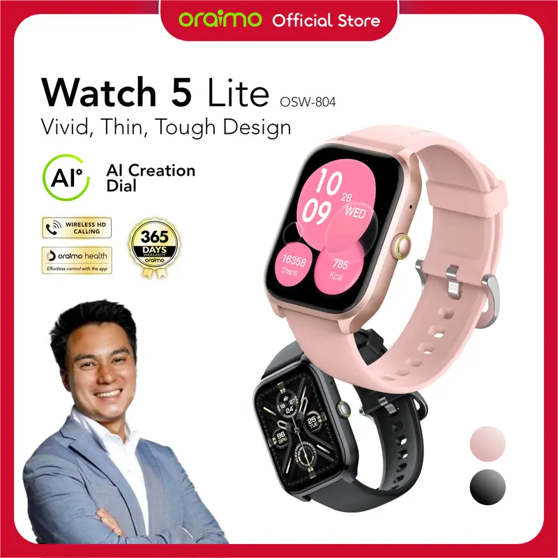 [Exclusive BAIM WONG] oraimo Watch 5 Lite Smartwatch [OSW-804] Layar 2.01'' Bluetooth Tahan Lama Tahan Air Debu Layar Monitor Amoled 100+ Mode Olahraga Large Screen Wireless Call Long Battery Life IP68 Waterproof