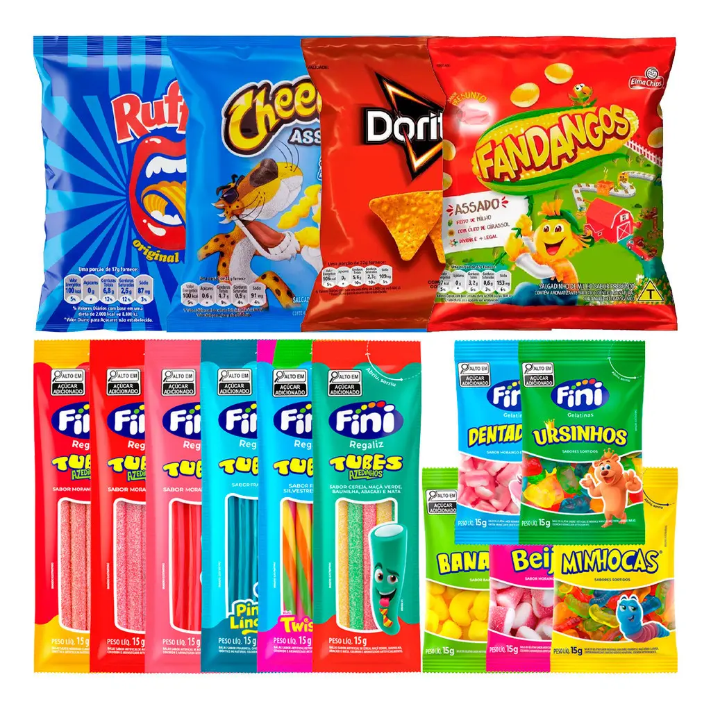 Super Kit 10 Salgadinhos Elma Chips + 10 Bala Fini para Crianças