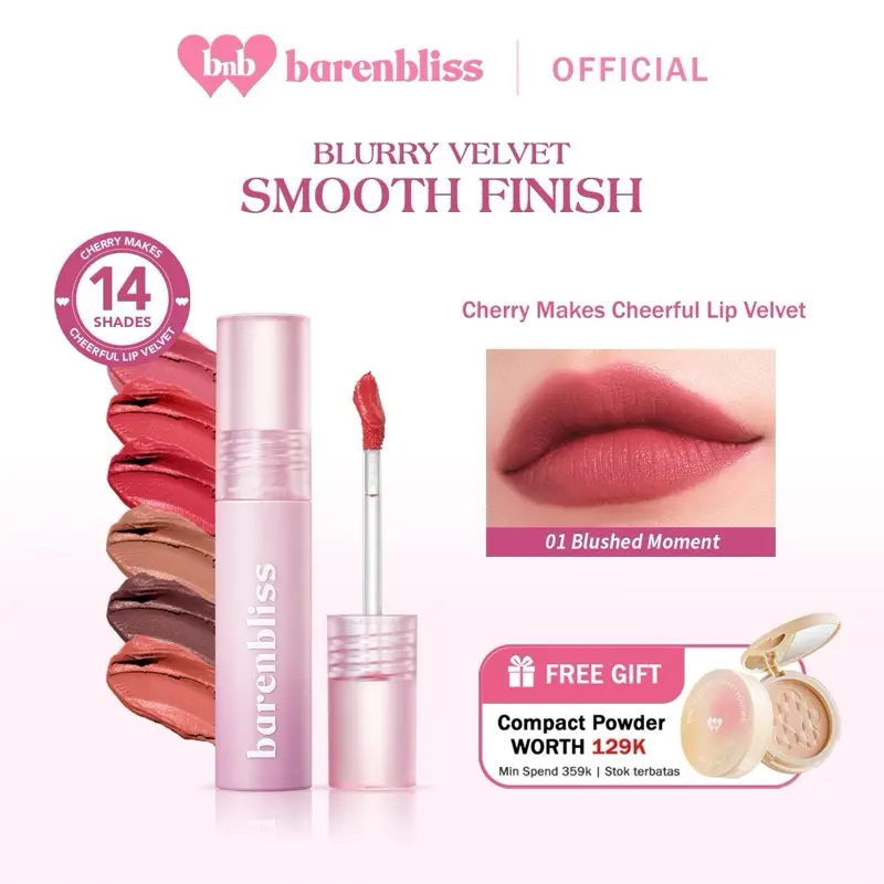 【BEST SELLING】BNB barenbliss Cherry Makes Cheerful Lip Velvet korea Lipcream | Lipcream Hasil Akhir Velvet, Untuk Melembabkan Bibir, Terhidrasi hingga tahan 24 Jam