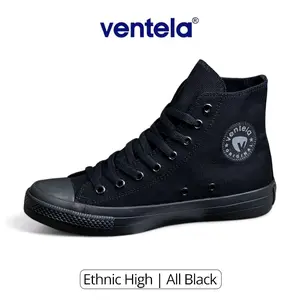 Ventela Ethnic High All black Original - Sepatu Sneakers Casual Pria Wanita Outdoor Shoes Hitam