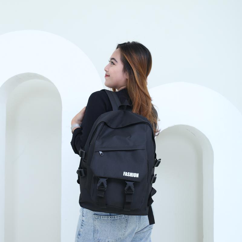 Tas Ransel FROS Backpack kanvas Pria wanita Tas Punggung Sekolah Cewek Cowok Canvas Hitam 2