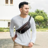 Gambar Kenes Leather Tas Pinggang Pria Waist Bag Kulit Asli DEXTER - Free Grafir Nama - Dark Brown PU, Tanpa Box dari kenesleather.id Kab. Bantul 1 Tokopedia