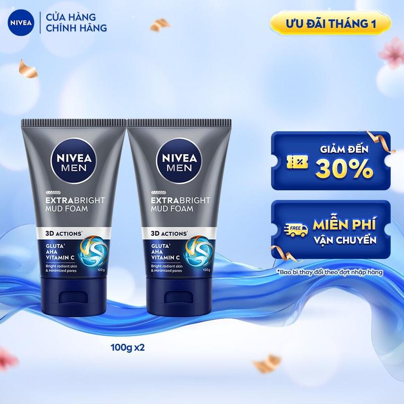  Bộ 2 Sữa Rửa Mặt NIVEA MEN Extra Bright Bùn Khoáng | Sáng Da  100 g  - 81775x2 