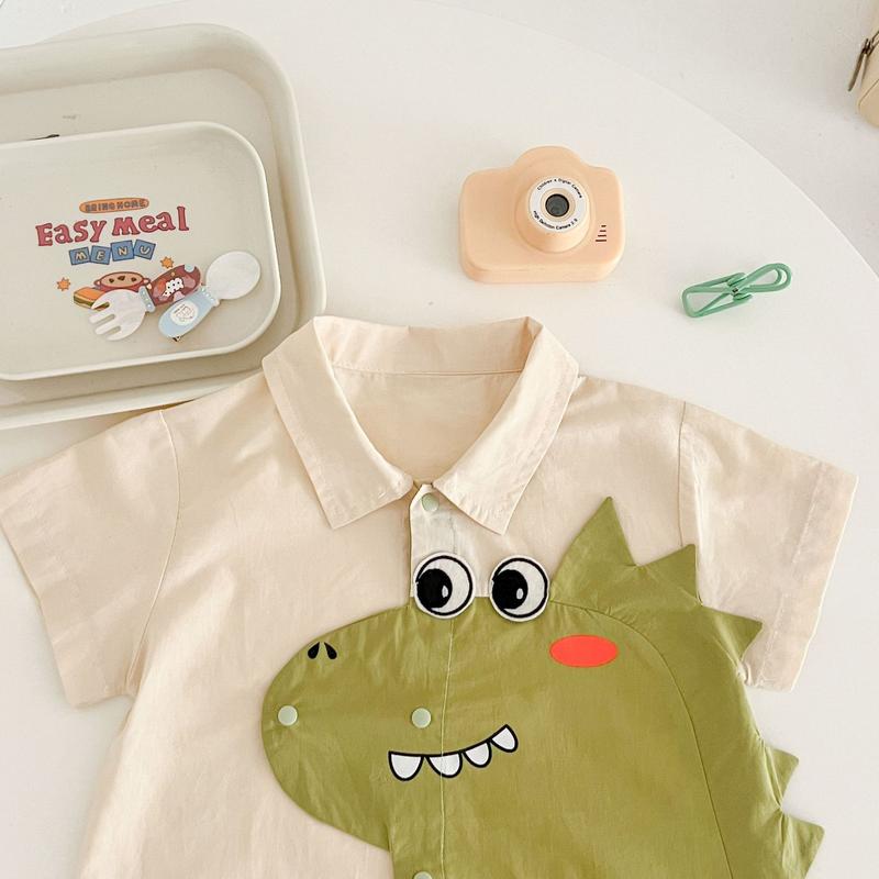 Product Introduction of 0-2 year old newborn summer cartoon dinosaur male baby thin breathable shirt jumpsuit crawling suit 3