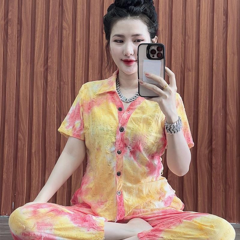 Đồ Bộ Thun rách Màu Kieu Sơ Mi tay ngắn dáng vừa quần bo dài 6
