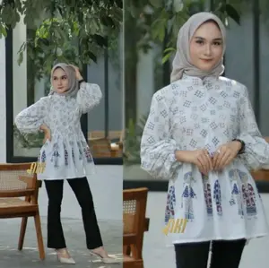 Baju Atasan Blouse Batik wanita modern kekinian Lengan Balon Atasan Katun Casual