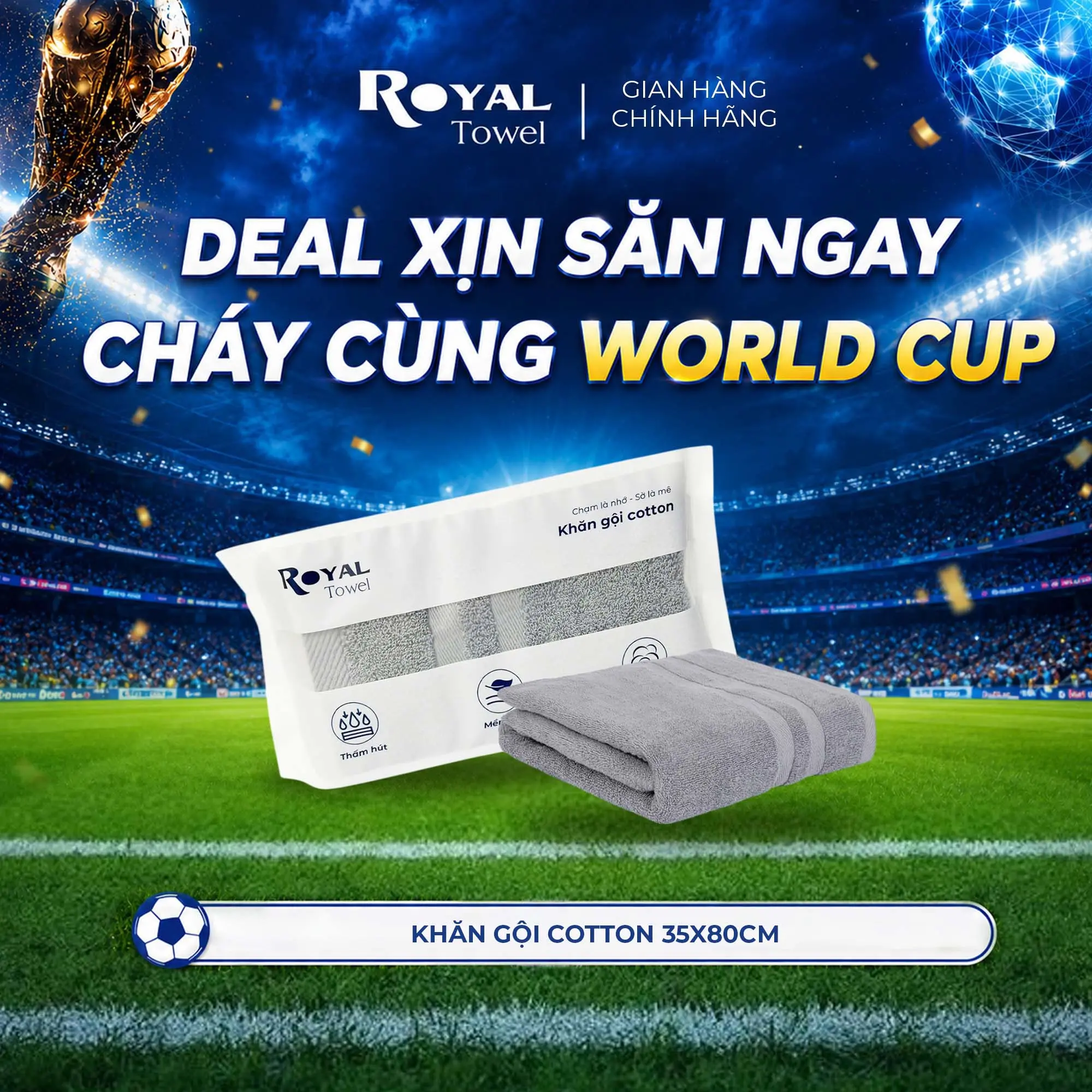 Khăn Gội Royal Towel 35x80cm Sợi Cotton Mềm Mịn, Thấm Hút Tốt, Không Xổ Lông, Không Phai Màu