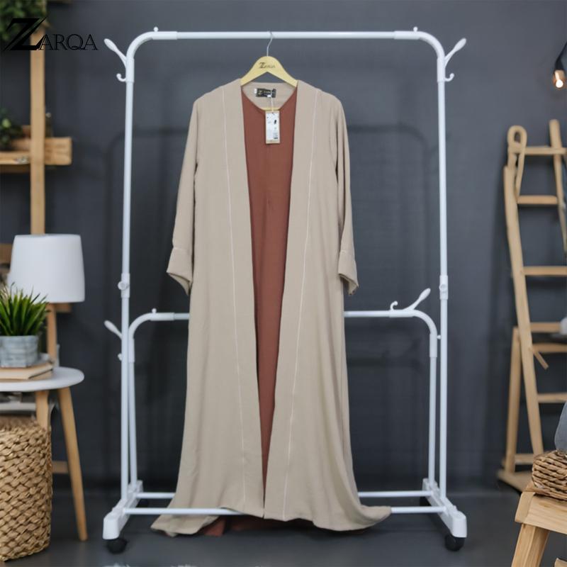 ZARQA - Luna Gamis 2 | Abaya gamis sisesa Two Tone List Bisban Polos Muslim Turki Dewasa Remaja Lebaran terbaru 2025 Crinkle Mewah Maxi abaya santri Airflow Simple 4