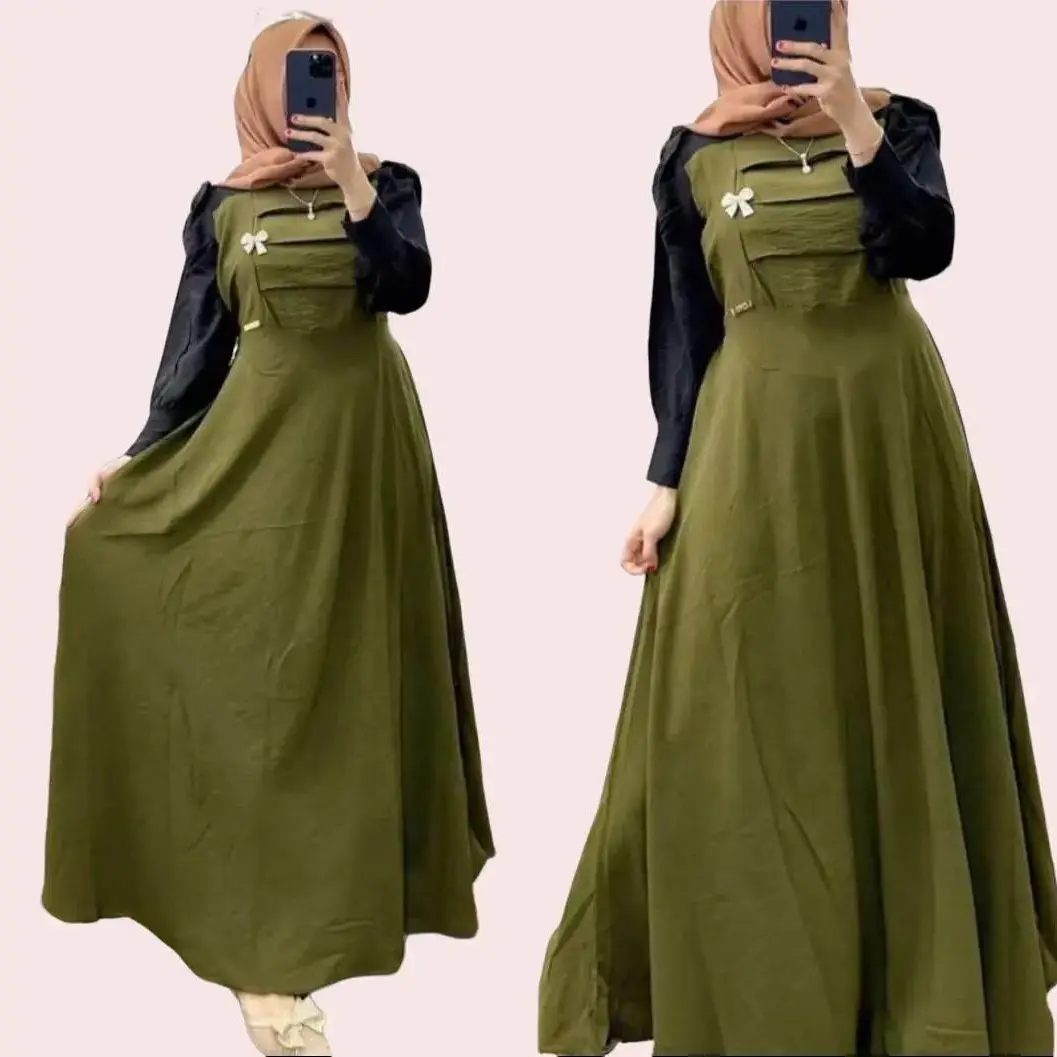 GAMIS LEBARAN TERBARU 2025//DRES KOMBINASI WARNA//GAMIS MUSLIMAH KEKINIAN Dewasa Crinkle Airflow Lembut Nyaman Mewah gam is Syari Panjang Wudhu Remaja Basic Hitam Gamis Rayon