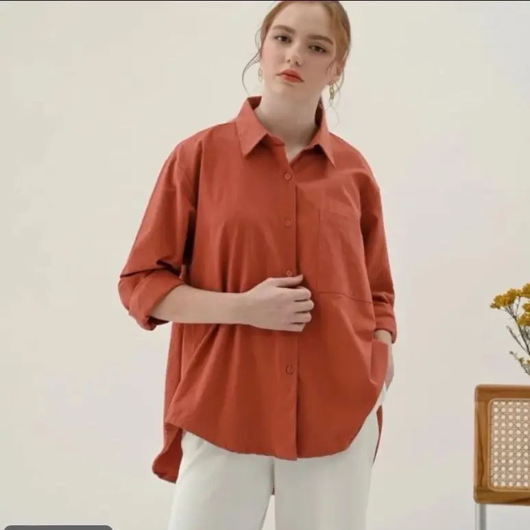 Atasan Wanita Linen Olivia Oversize Ld 125-130 Cm Bahan Katun Linen Rami Memakai Kerah Collar