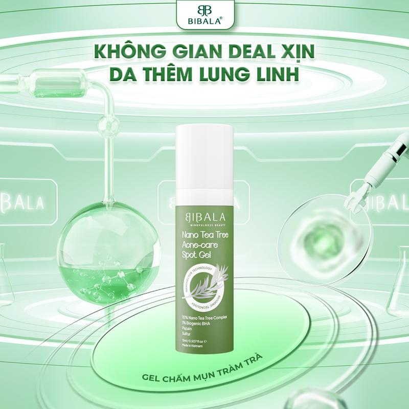GEL chấm mụn Tràm Trà làm dịu cải thiện mụn NANO TEA TREE ACNE-CARE SPOT GEL 15ML BIBALA
