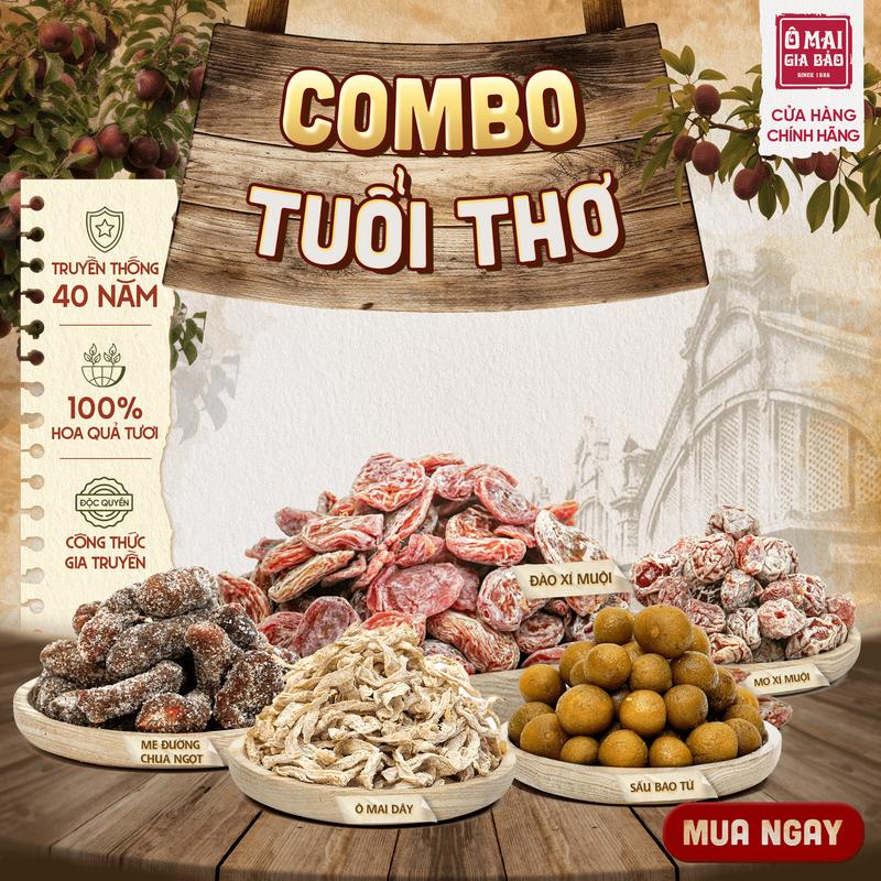 Combo Tuổi Thơ - 5 Gói 100gr - Các Vị Ô Mai Truyền Thồng Của Gia Bảo - Món Ăn Vặt Vị Chua Ngọt