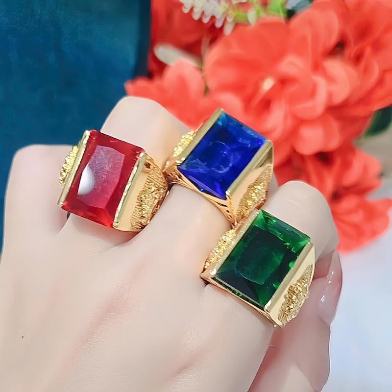 Nhẫn nam đá phong thủy chữ nhật 2 bên chạm rồng nổi sang trọng xi vàng bền màu