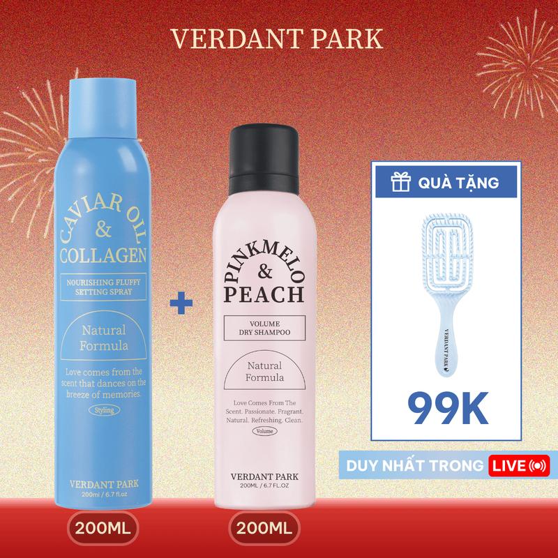 |LIVESTREAM| Combo 2 chai xịt dưỡng gel tạo kiểu giữ nếp tóc VERDANT PARK xịt khô phồng tóc lotion kiềm dầu phồng tóc Caviar Oil & Collagen Nourishing Fluffy Setting Spray 200ml Dry Shampoo 200ml Vetiver & Lilies Oil Control Volume Lotion 80ml Verdantpark