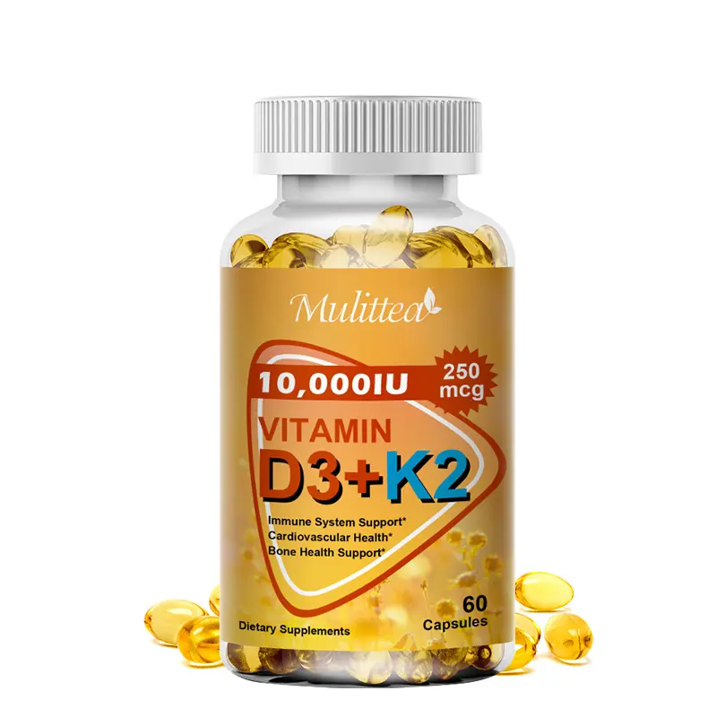 Mulittea 60pcs 10,000IU Vitamin D3+K2 250mcg Vegan Kapsul Suplemen Multivitamin dengan Vitamin D3 dan K2 untuk Kesehatan Tulang Kesehatan Tulang dan Sendi suplemen kesehatan mulittea vitamin d3 k2 nyeri whitening collagen 0