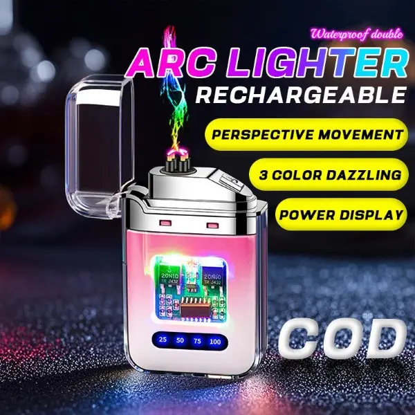 wind  proof  lighter  lighter for stove  electric lighter USB Rechargeable Plasma Dual ARC Windproof Lighter Transparent shell, cool lights Accessory lamp  lighter lighter  rechargeable lighter White electric  lighter  piso  wifi creative  lighter