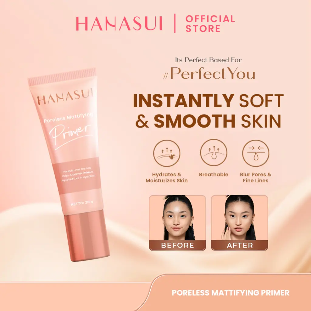 Hanasui Poreless Mattifying Primer - Menyamarkan Pori - Pori Garis Halus Kerutan Mengurangi Noda Hitam Base Make Up Tahan Lama