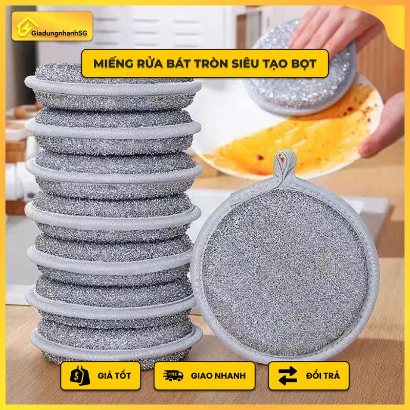 Combo 6 Miếng Rửa Bát Tròn 3 Lớp Siêu Tạo Bọt Tránh Xước Giẻ Rửa Bát Đa Năng Khả Năng Tạo Bọt Cao Dễ Rửa Đồ Ăn 