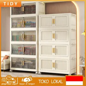 [COD 24h shipping] Tidy Tribe 50cm/60cm/70cm/80cm Lemari Penyimpanan Plastik/lemari pakaian aesthetic/lemari lipat/lemari portable/Tempat Baju/lemari mainan anak penyimpanan/Lemari penyimpanan dengan roda/Putih/Transparan Hitam/Campuran