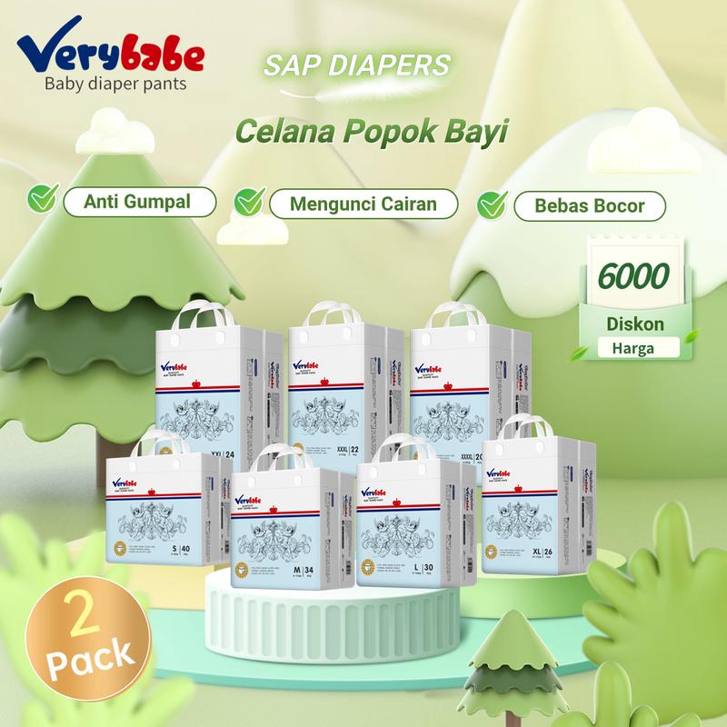 2Pack-VeryBabe SAP Popok Bayi Diapers Bayi S/M/L/Xl/XXL/XXXL/XXXXL Tipis Bernapas Tinggi Serap Anti Gumpal Kering Merah 1