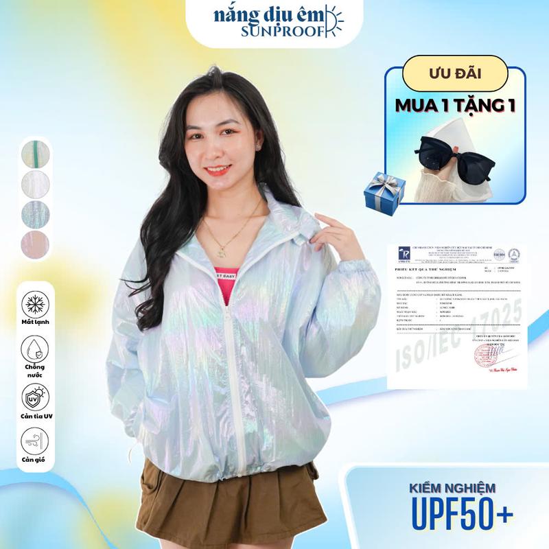 Áo chống nắng chống nước 2 lớp áo gió dù bóng hologram unisex Nam nữ trơn chất lừ áo khoác ngoài Jacket SixMoon Top