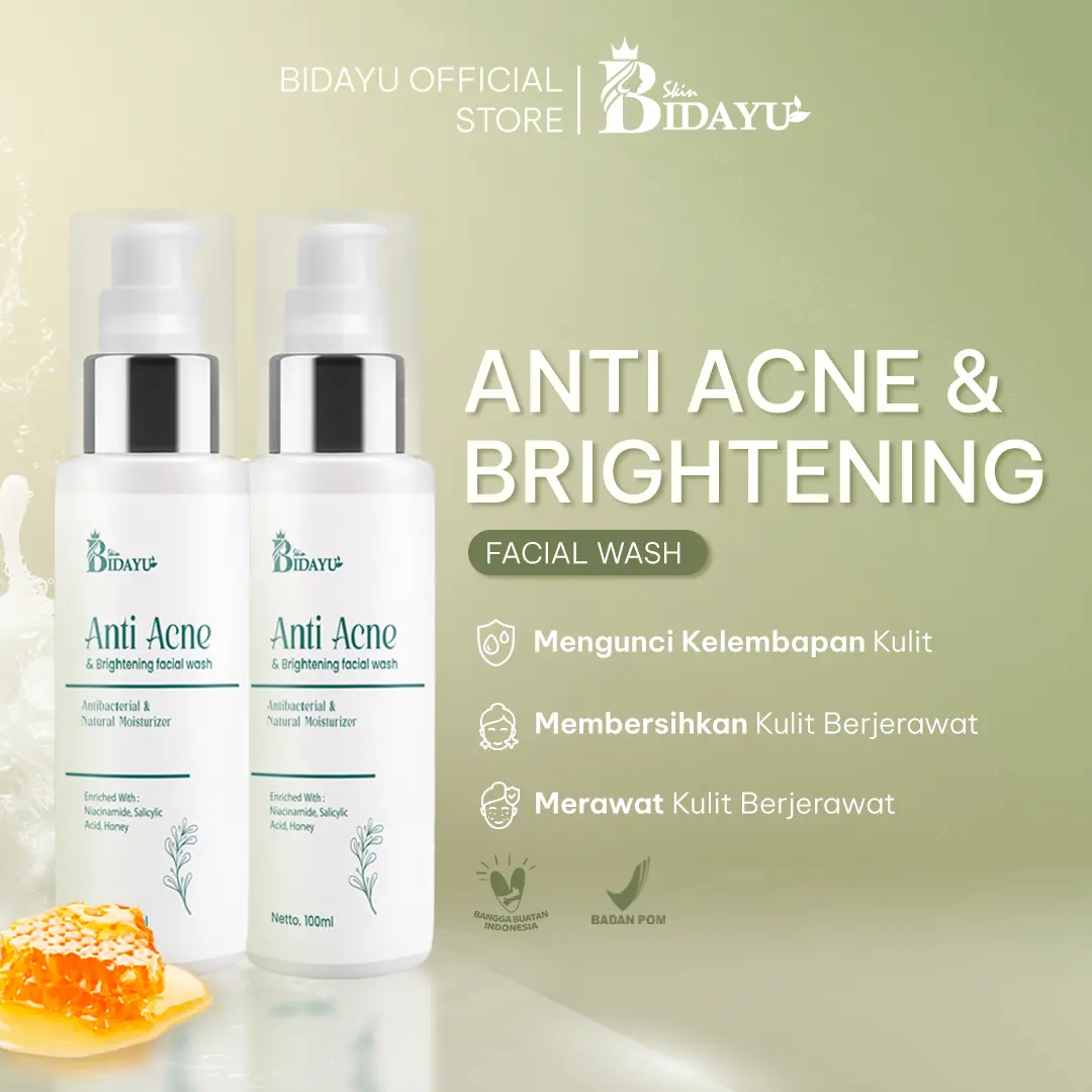 Anti Acne & Brightening Facial Wash – Gentle, Hydrating & Soothing with Salicylic Acid, Extract Honey – membersihkan tanpa membuat kulit kering, menenangkan kulit